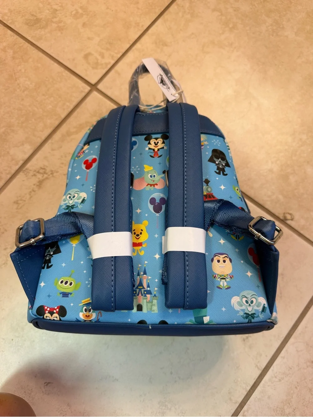 Disney Loungefly Light Blue Backpack with Minnie, Mickey & Park Icons